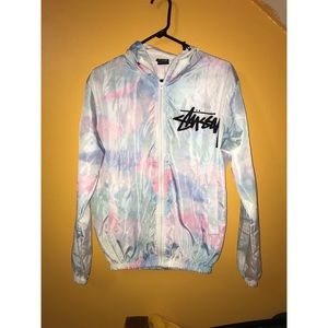 Pink white and blue Stussy windbreaker